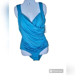 Jantzen women's blue wrap front strap top swimsuit size 12